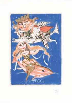 Paolo Fresu - Serigrafie - I pesci - Serigrafia a tiratura limitata con collage di stoffa - cm 35x50 - Galleria Casa d'Arte - Bra (CN)